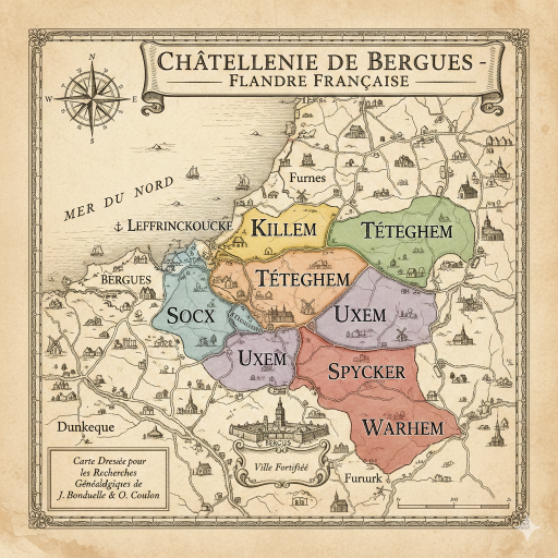 Carte des communes de la Châtellenie de Bergues